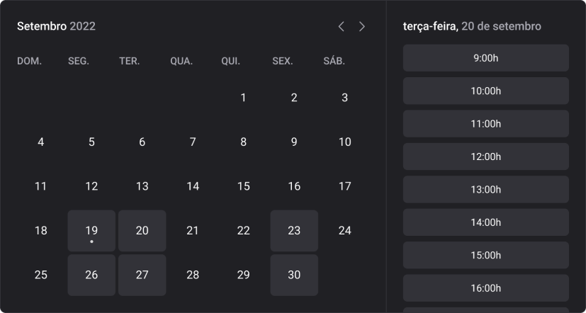 Calendário de demonstração da aplicação